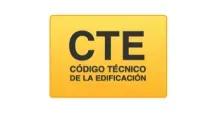 Logo en fondo amarillo con las letras "CTE" y "CÓDIGO TÉCNICO DE LA EDIFICACIÓN".
